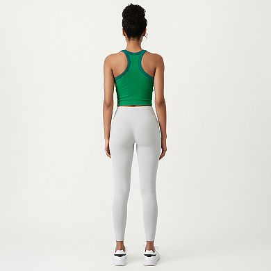 Women's Ribbed High Neck Racerback Crop Top with Stretch Knit Fabric and Supportive Underband