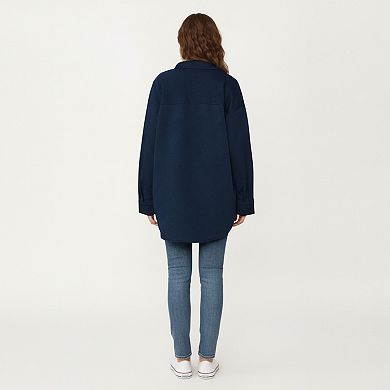 Women's Quilted Button Front Overshirt Top with Collared Neckline, Long Sleeves, and Relaxed Fit