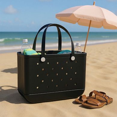 Women's Perforated Structured Tote Bag with Dual Handles and Flexible Design 11x4.3x8.3in