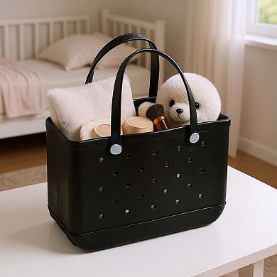 Women's Perforated Structured Tote Bag with Dual Handles and Flexible Design 11x4.3x8.3in