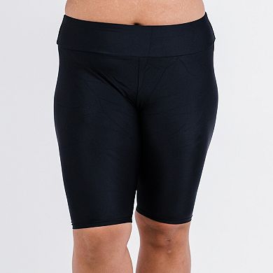Women's Plus Maya Tankini Swim Top With Built-In Bra and Black Mid-Thigh Swim Shorts