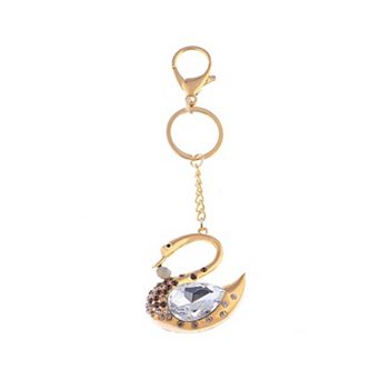 Swan Keychain Charm with Faceted Teardrop Stone and Crystal Accent Body