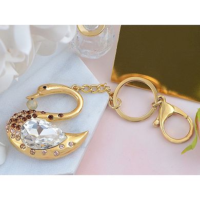 Swan Keychain Charm with Faceted Teardrop Stone and Crystal Accent Body