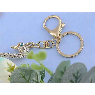 Swan Keychain Charm with Crystal Pave Body and Sculpted Wing Accent