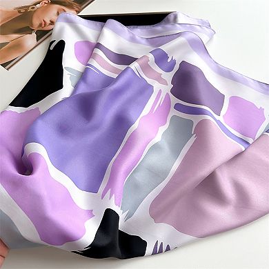 Womens Satin Square Scarf Abstract Color Block Print Fashion Accessory