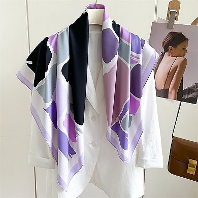 Womens Satin Square Scarf Abstract Color Block Print Fashion Accessory