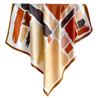 Womens Satin Square Scarf Abstract Color Block Print Fashion Accessory