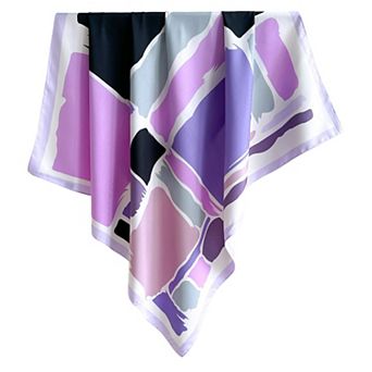 Womens Satin Square Scarf Abstract Color Block Print Fashion Accessory