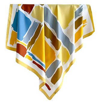 Womens Satin Square Scarf Abstract Color Block Print Fashion Accessory