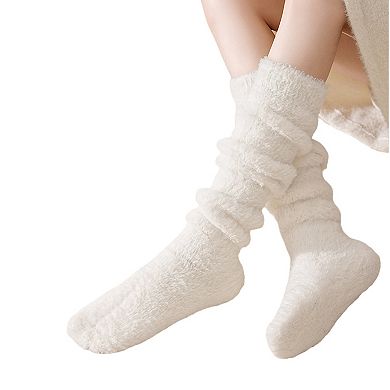 Womens Plush Coral Fleece Knee High Socks Soft Stretch Warm Winter Comfort