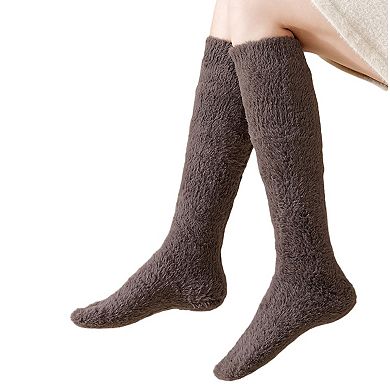 Womens Plush Coral Fleece Knee High Socks Soft Stretch Warm Winter Comfort