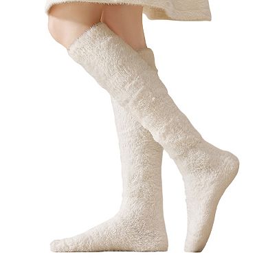 Womens Plush Coral Fleece Knee High Socks Soft Stretch Warm Winter Comfort