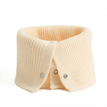 Solid Knit Button Neck Warmer Soft Stretch Winter Collar Scarf