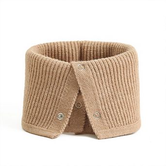 Solid Knit Button Neck Warmer Soft Stretch Winter Collar Scarf