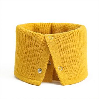 Solid Knit Button Neck Warmer Soft Stretch Winter Collar Scarf
