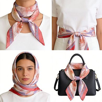 Womens Floral Satin Square Scarf Lightweight Soft Fashion Accessory