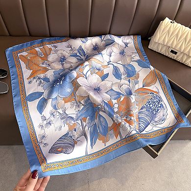 Womens Floral Satin Square Scarf Lightweight Soft Fashion Accessory