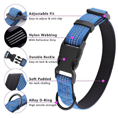 Dog Collar Reflective Soft Padded Adjustable Comfort Nylon Collars for All Breeds