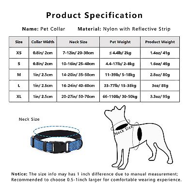 Dog Collar Reflective Soft Padded Adjustable Comfort Nylon Collars for All Breeds