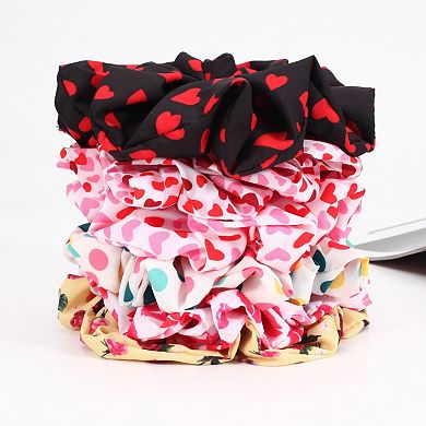 3-Piece Heart Print Hair Scrunchie Set with Soft Fabric and Gentle Elastic Hold