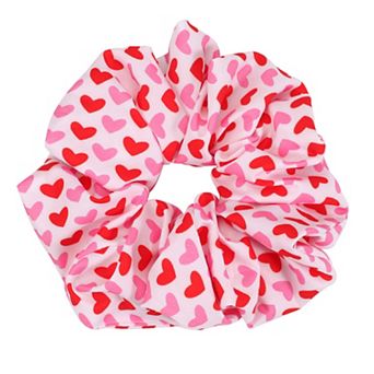3 pc Heart Print Hair Scrunchie Set with Soft Fabric and Gentle Elastic Hold