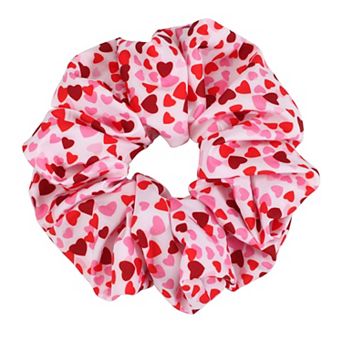 3 pc Heart Print Hair Scrunchie Set with Soft Fabric and Gentle Elastic Hold