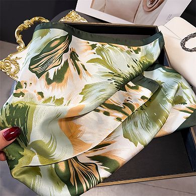 Womens Square Scarf Abstract Floral Print with Smooth Drape