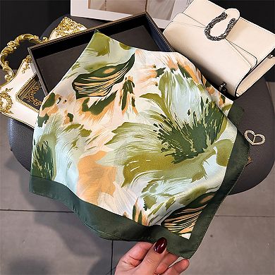 Womens Square Scarf Abstract Floral Print with Smooth Drape