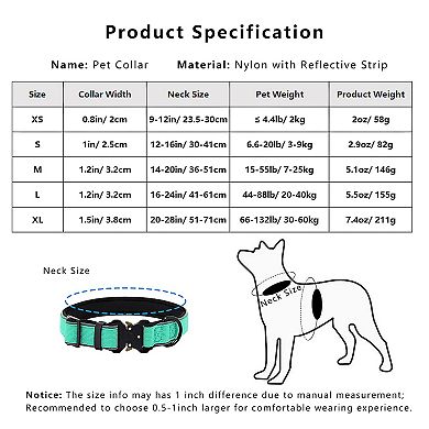 Dog Collar Reflective Comfort Padded Adjustable Adventure Nylon Pet Collars for All Breeds