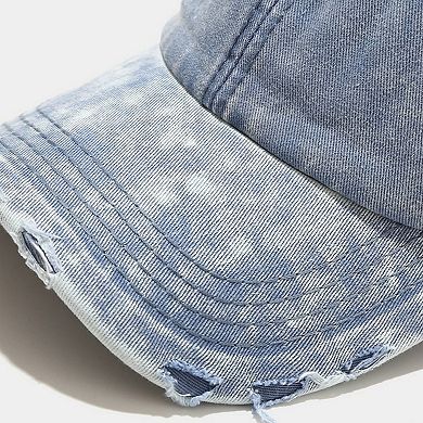 Distressed Washed Baseball Cap with Curved Brim