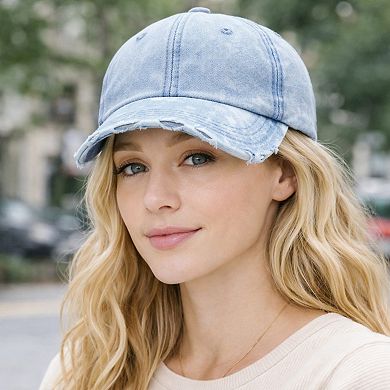 Distressed Washed Baseball Cap with Curved Brim