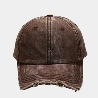 Distressed Washed Baseball Cap with Curved Brim