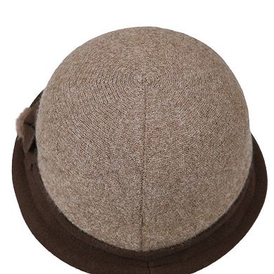 Womens Soft Felt Cloche Hat with Decorative Flower Accent