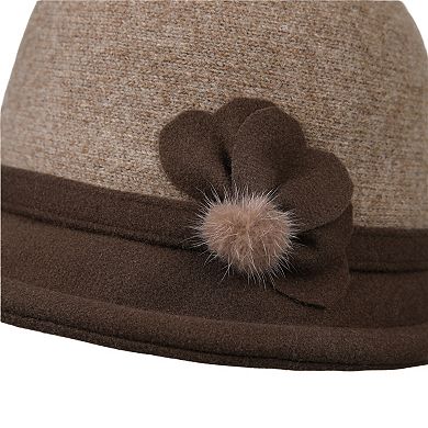 Womens Soft Felt Cloche Hat with Decorative Flower Accent