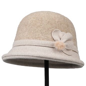 Womens Soft Felt Cloche Hat with Decorative Flower Accent