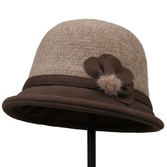 Womens Soft Felt Cloche Hat with Decorative Flower Accent