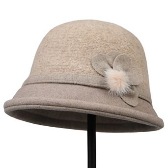 Womens Soft Felt Cloche Hat with Decorative Flower Accent