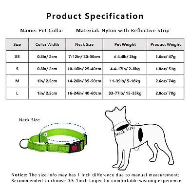 Dog Collar Adjustable Reflective Comfort Nylon Pet Collars