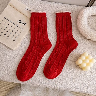 3-Pair Women's Soft Knit Crew Socks with Polka Dot Cable Knit and Stripe Patterns Comfort Set