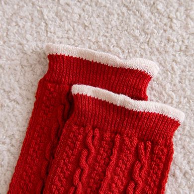 3-Pair Women's Soft Knit Crew Socks with Polka Dot Cable Knit and Stripe Patterns Comfort Set