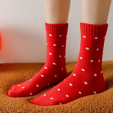 3-Pair Women's Soft Knit Crew Socks with Polka Dot Cable Knit and Stripe Patterns Comfort Set