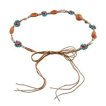 Womens Bohemian Beaded Braided Waist Belt with Adjustable Tie Closure