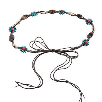 Womens Bohemian Beaded Braided Waist Belt with Adjustable Tie Closure