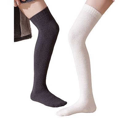 Plush Over The Knee High Elasticity Solid Color Thermal Socks