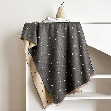 Heart Pattern Reversible Warm Scarf Soft Double Sided Winter Wrap