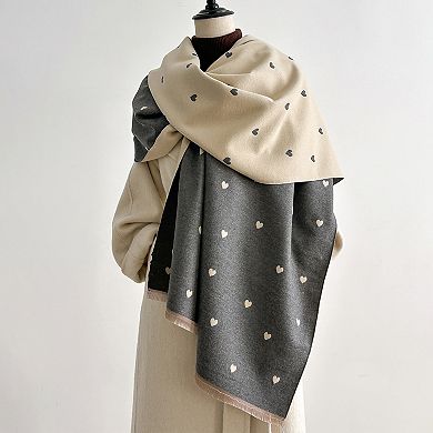 Heart Pattern Reversible Warm Scarf Soft Double Sided Winter Wrap