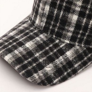 Plaid Baseball Cap with Curved Brim Soft Structured Crown and Adjustable Back Strap