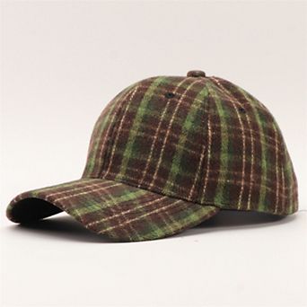 Plaid Baseball Cap with Curved Brim Soft Structured Crown and Adjustable Back Strap
