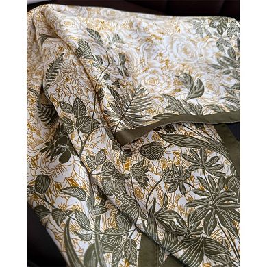 Floral Botanical Print Lightweight Satin Scarf with Rolled Edge Finish 26.7x26.7in