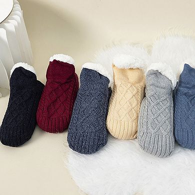 Cozy Cable Knit Plush-Lined Slipper Socks with Soft Warm Interior and Flexible Low-Cut Fit